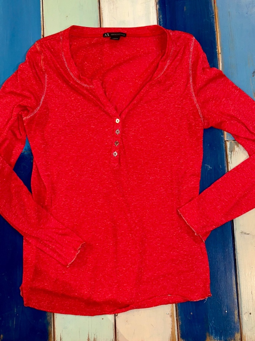 A|X Armani Exchange Red Long Sleeve Henley Top Women’s Large L Y2K